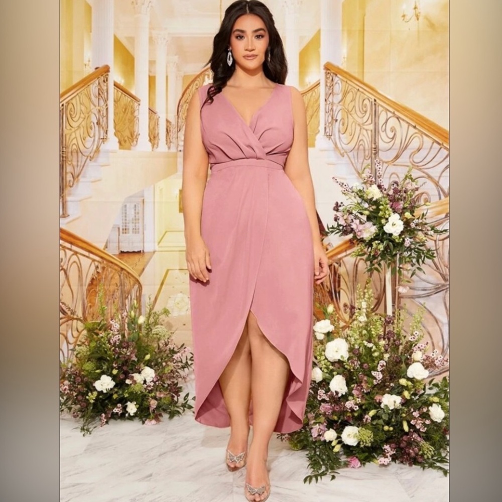 SHEIN Belle Plus‎ Surplice Neck Tulip Hem Bridesmaid Dress Size 1XL NWT